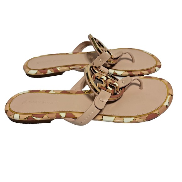 Tory Burch Miller Geometric Logo Thong Sandals Women's Size 8.5 M Nude Blush - Picture 9 of 16